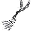 Boho Chic Lariat Necklace Tassel Pendant Black Silver Crystal Bead Three-Strand Long Chain Y-Shape - COOLSTEELANDBEYOND Jewelry