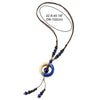 Boho Ethnic Long Necklace Wood Beads Black Blue Gem Stone String with Circle Charm - COOLSTEELANDBEYOND Jewelry