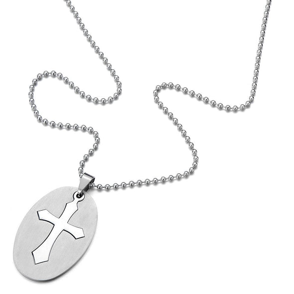 Classic Oval Cross Pendant Necklace for Men for Stainless Steel with 23.4 inches Ball Chain