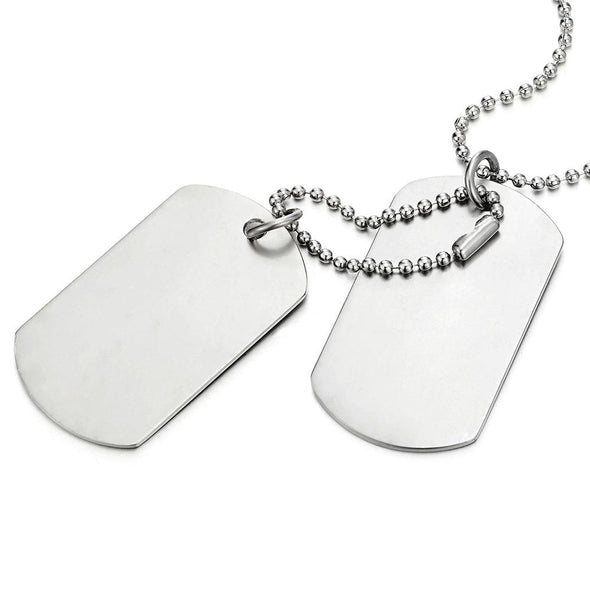 Classic Two-Pieces Mens Dog Tag Pendant Necklace with 28 inches Ball Chain - COOLSTEELANDBEYOND Jewelry