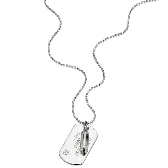 COOLSTEELANDBEYOND Classic Two-Pieces Mens Military Army Bullet Dog Tag Pendant Necklace with 28 inches Ball Chain - coolsteelandbeyond