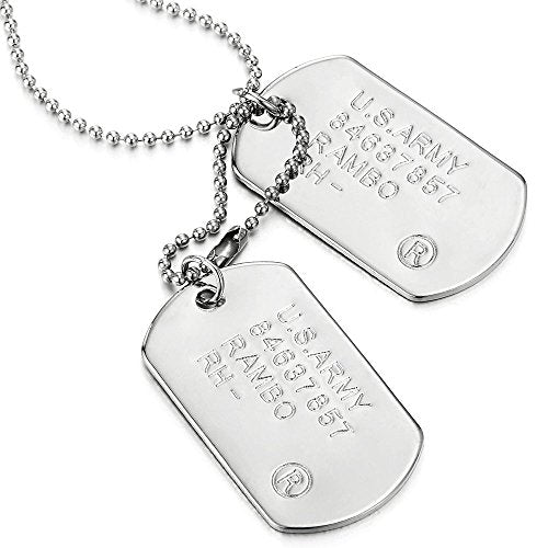 COOLSTEELANDBEYOND Classic Two-Pieces Mens Military Army Dog Tag Pendant Necklace with 28 inches Ball Chain - coolsteelandbeyond