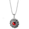 Ethnic Mens Womens Steel Greek Key Pattern Wreath Circle Pendant Necklace with Red Cubic Zirconia - COOLSTEELANDBEYOND Jewelry