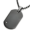 Exquisite Mens Stainless Steel Black Dog Tag Pendant Necklace with Cubic Zirconia, 23.6 inch Chain - COOLSTEELANDBEYOND Jewelry