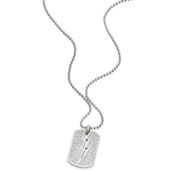 Exquisite Mens Women Steel Dog Tag Pendant Necklace with Lightning and Cubic Zirconia, 30 inch Chain - COOLSTEELANDBEYOND Jewelry