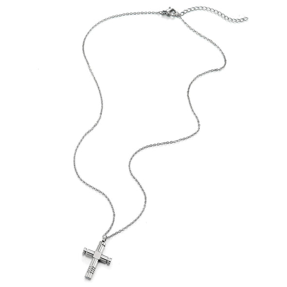 Exquisite Mens Womens Screw Cross Pendant, Stainless Steel Necklace, 17.7 Inches Rope Chain - COOLSTEELANDBEYOND Jewelry
