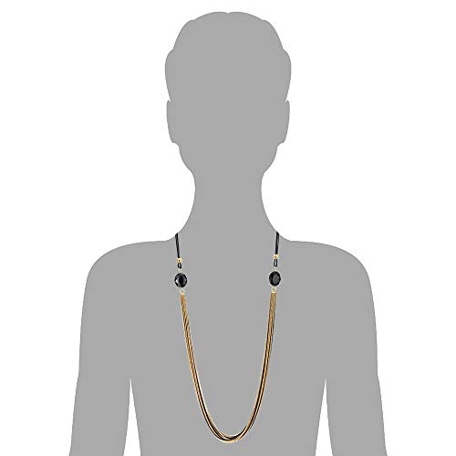 COOLSTEELANDBEYOND Gold Black Statement Necklace Multi-Strand Long Chains with Black Gem Stone Charms Pendant, Dress - coolsteelandbeyond