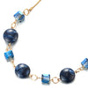 COOLSTEELANDBEYOND Gold Chain Choker Collar Necklace Blue Cube Crystal Beads Dark Blue Gem Stone Puff Circle Pendant - coolsteelandbeyond