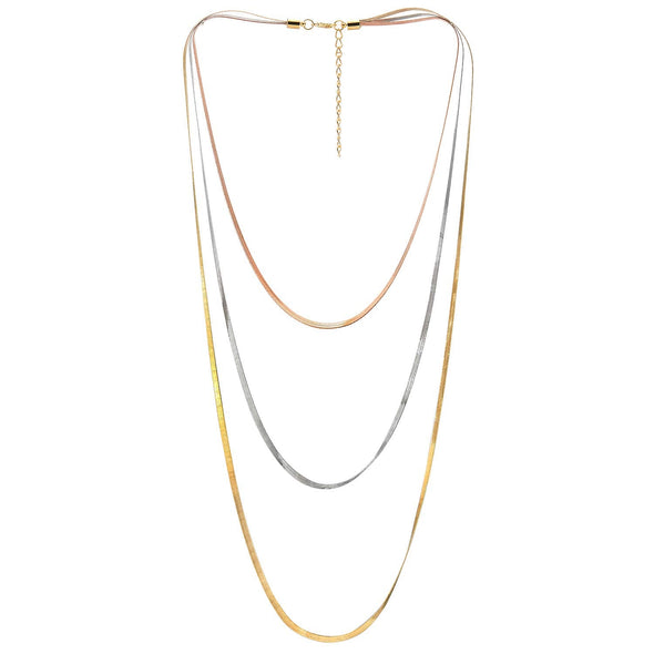 Gold Grey Rose Gold Collar Statement Necklace Waterfall Multi-Strand Three-Tier Chains, Minimalist