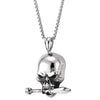 COOLSTEELANDBEYOND Gothic Biker Punk, Mens Stainless Steel Sword Skull Pendant Necklace with 30 Inches Wheat Chain - coolsteelandbeyond