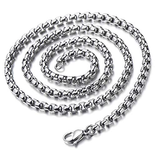 COOLSTEELANDBEYOND Gothic Punk Mens Steel Mechanic Skull Pendant Necklace, Polished, 30 inches Wheat Chain - coolsteelandbeyond
