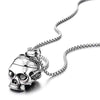 COOLSTEELANDBEYOND Gothic Punk Mens Steel Mechanic Skull Pendant Necklace, Polished, 30 inches Wheat Chain - coolsteelandbeyond