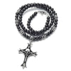 Gothic Style Black Onyx Beads Necklace for Men, Featuring Stainless Steel Cross Skulls, Ideal for Casual Wear or Themed Events - COOLSTEELANDBEYOND Jewelry