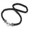 Gothic Style Mens Womens Black Onyx Beads Necklace and Stainless Steel Skull with Black Cubic Zirconia - COOLSTEELANDBEYOND Jewelry