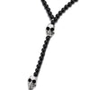 COOLSTEELANDBEYOND Gothic Style Mens Womens Black Onyx Beads Y Chain Necklace with Stainless Steel Skull - coolsteelandbeyond