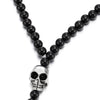 COOLSTEELANDBEYOND Gothic Style Mens Womens Black Onyx Beads Y Chain Necklace with Stainless Steel Skull - coolsteelandbeyond