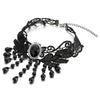 Gothic Victorian Nostalgic Black Lace Choker Necklace with Dangling Black Bead Charms Link Chain - COOLSTEELANDBEYOND Jewelry