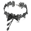 COOLSTEELANDBEYOND Gothic Victorian Nostalgic Women Black Lace Bow Choker Necklace with Black Chain Beads Charm Pendant - COOLSTEELANDBEYOND Jewelry