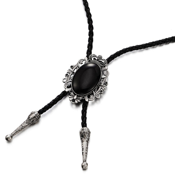 COOLSTEELANDBEYOND Gothic Vintage Oval Bolo Tie Necktie, Lariat Necklace, Leather Rodeo Long Y Necklace for Men Women - COOLSTEELANDBEYOND Jewelry