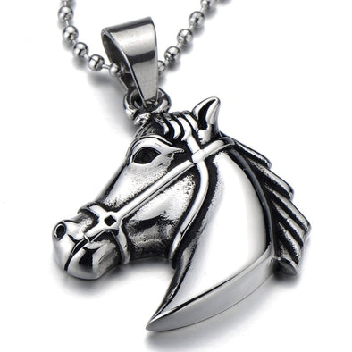 Horse Trojan Pendant Necklace for Men for Stainless Steel with 23.4 in Ball Chain - COOLSTEELANDBEYOND Jewelry