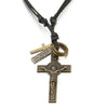 COOLSTEELANDBEYOND Jesus Christ Crucifix Cross Pendant Necklace for Men with Adjustable Black Leather Cord - coolsteelandbeyond