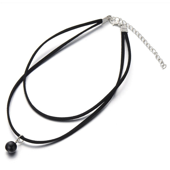 Ladies Black Choker Necklace with Black Bead Charm Pendant - COOLSTEELANDBEYOND Jewelry