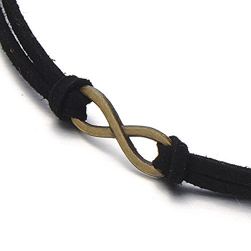COOLSTEELANDBEYOND Ladies Black Choker Necklace with Small Infinity Love Charm Pendant - COOLSTEELANDBEYOND Jewelry