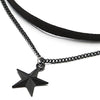 COOLSTEELANDBEYOND Ladies Womens Two-Rows Black Choker Necklace with Black Chain and Pentagram Star Charm Pendant - COOLSTEELANDBEYOND Jewelry