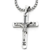 COOLSTEELANDBEYOND Large Steel Jesus Christ Crucifix Cross Pendant Necklace for Men with 30 inches Steel Wheat Chain - coolsteelandbeyond