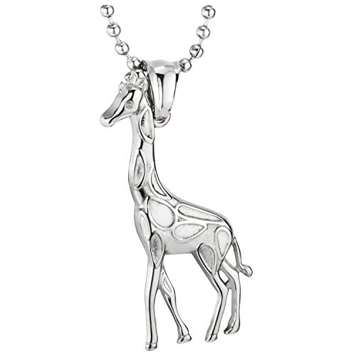 COOLSTEELANDBEYOND Lovely Stainless Steel Giraffe Pendant Necklace with 23.6 Inches Ball Chain - coolsteelandbeyond