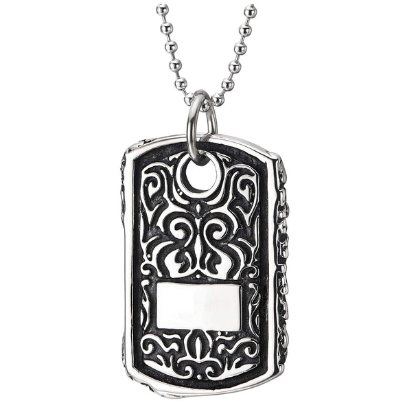 Men Stainless Steel Two-Sided Bone Pirate Skull Sword Tribal Tattoo Pattern Dog Tag Pendant Necklace - COOLSTEELANDBEYOND Jewelry