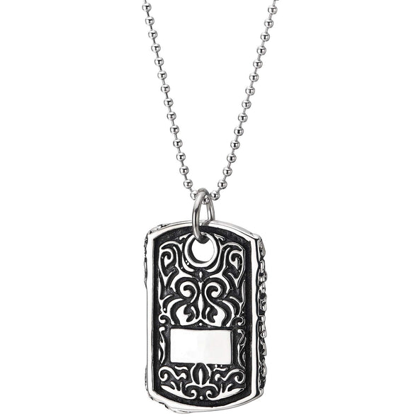 Men Stainless Steel Two-Sided Bone Pirate Skull Sword Tribal Tattoo Pattern Dog Tag Pendant Necklace - COOLSTEELANDBEYOND Jewelry