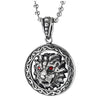Men Steel Red Cubic Zirconia Eyes Lion Head Circle Pendant Necklace Tribal Tattoo Pattern, Vintage - COOLSTEELANDBEYOND Jewelry