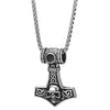 COOLSTEELANDBEYOND Men Steel Silver Black Thors Hammer Irish Celtic Knot Pendant Necklace with Skull, 30 in Wheat Chain - coolsteelandbeyond