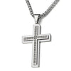 Men Women Large Stainless Steel Cross Pendant Necklace with Cubic Zirconia, 30 inch Wheat Chain - COOLSTEELANDBEYOND Jewelry