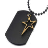 COOLSTEELANDBEYOND Men Women Punk Aged Brass Shooting Star Black Leather Dog Tag Pendant Necklace, 27 Inches Ball Chain - coolsteelandbeyond