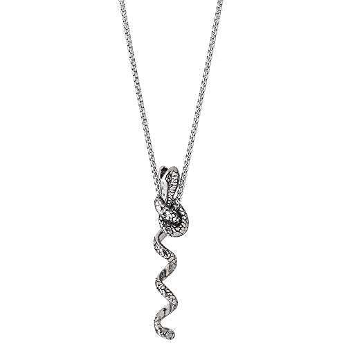 COOLSTEELANDBEYOND Men Women Stainless Steel Vintage Spiral Snake Pendant Necklace with 23.6 Inches Chain, Punk Rock - coolsteelandbeyond