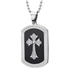 Men Women Steel Silver Black Dog Tag Pendant Necklace with Greek Key Pattern Cross of Cubic Zirconia - COOLSTEELANDBEYOND Jewelry