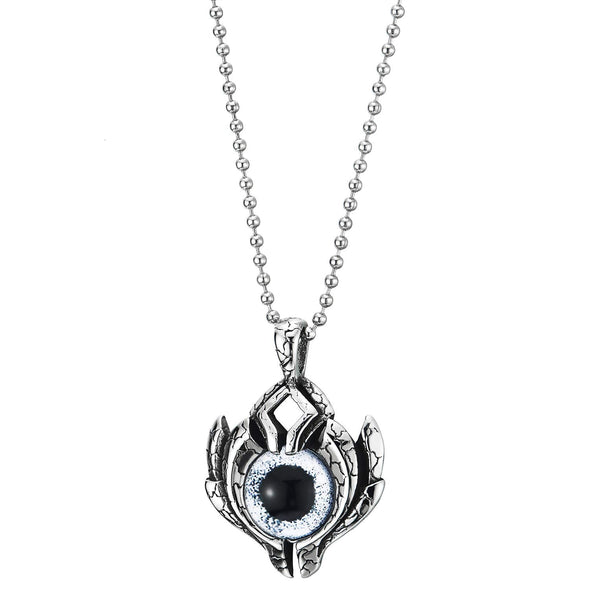 Men Women Steel Vintage Tribal Protection Medal Pendant Necklace with Black Bead, 30 in Chain - COOLSTEELANDBEYOND Jewelry