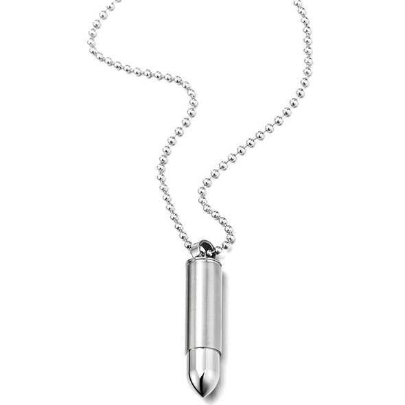 COOLSTEELANDBEYOND Mens Bullet Pendant Necklace Stainless Steel with 23.6 inches Ball Chain - coolsteelandbeyond