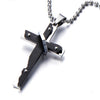 Mens Cross Pendant Necklace Stainless Steel Double Layer with Rivet Accents with 23.6 in Steel Ball Chain - COOLSTEELANDBEYOND Jewelry