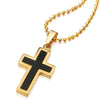 COOLSTEELANDBEYOND Mens Gold Color Steel Cross Pendant Necklace with Carbon Fiber Inlay and 23.6 Inches Ball Chain - coolsteelandbeyond