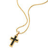 COOLSTEELANDBEYOND Mens Gold Color Steel Cross Pendant Necklace with Carbon Fiber Inlay and 23.6 Inches Ball Chain - coolsteelandbeyond