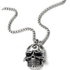 Mens Large Biker Skull Pendant Necklace Stainless Steel Silver Black Polished with 30 inches Wheat Chain - COOLSTEELANDBEYOND Jewelry