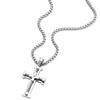 COOLSTEELANDBEYOND Mens Large Cross Pendant Necklace Stainless Steel with Twisted Cable and CZ, 30 Inches Wheat Chain - coolsteelandbeyond
