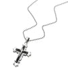 Mens Masculine Cross Pendant Necklace Steel Silver Black Tri-Layers, 30 Inches Steel Ball Chain - COOLSTEELANDBEYOND Jewelry