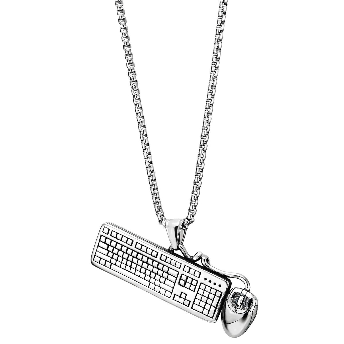 Mens Stainless Steel Computer Keyboard Mouse Pendant Necklace, 30 ...