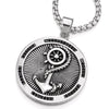 Mens Stainless Steel Marine Anchor Steering Wheel Circle Pendant Necklace with Black Cubic Zirconia - COOLSTEELANDBEYOND Jewelry