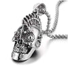 COOLSTEELANDBEYOND Mens Stainless Steel Rock Punk Mechanic Skull Pendant Necklace with 30 inches Wheat Chain, Gothic - coolsteelandbeyond
