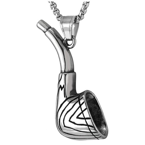 Mens Stainless Steel Tobacco Smoking Pipe Pendant Necklace,Hip Hop Punk Rock ,30 inches Wheat Chain - COOLSTEELANDBEYOND Jewelry